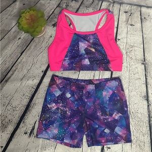 Gymnastic Dance Cheerleading Danskin Now Sports Bra & Shorts Space Print Girls M